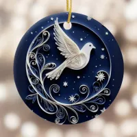 Peace Dove White Bird Blue Christmas Night Stars Ceramic Ornament