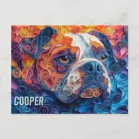 Bulldog Paper Quilling Art Dog Portrait Postcard