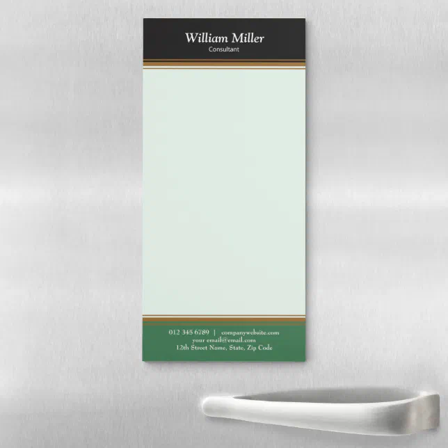 Modern Minimalist Black Green Stripes Magnetic Notepad