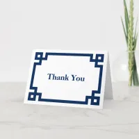 Dark Navy Blue Thick Greek Key Border Thank You Card