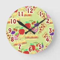 Funky Food Pattern Round Clock