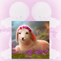 Cute easter lamb with flowers -   poster