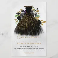 Budget Black Gold Glitter Dress Quincea&#241;era Invite