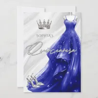 Silver Royal Blue Sparkle Dress Quincea&#241;era  Invitation