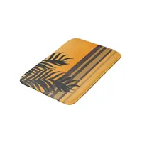 Palm Leaves and Orange Ocean Sunset Stripes Bath Mat