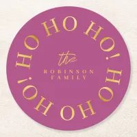 Magenta Gold Christmas Ho Ho Ho ID1009 Round Paper Coaster