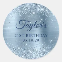 Glittery Light Blue Foil 21st Birthday Classic Round Sticker