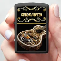 Tiger-Engraved Guitar Design, Customizable Option Zippo Lighter