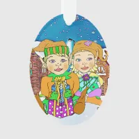 Boy and Girl Elves Whimsical Christmas Ornament