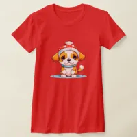 Cute Chibi Kawaii Cartoon Christmas Puppy Dog T-Shirt