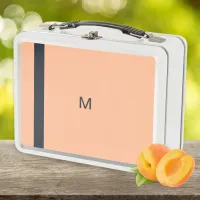 Peach Modern Minimalist Abstract Stripe Monogram Metal Lunch Box