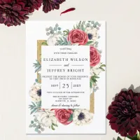 Budget Burgundy Floral Wedding Invitation