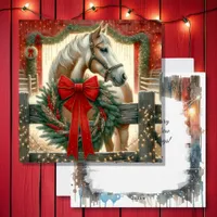 Watercolor Horse and Festive Farm Christmas Holiday Card