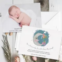 Heavenly Moon Stars Floral Blue Birth Announcement