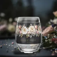 Floral Drama Wedding Charcoal ID1022 Stemless Wine Glass