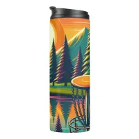 Retro Disc Golf Sunset and Trees Thermal Tumbler