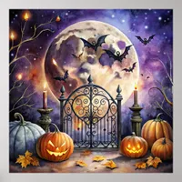 Vintage Spooky Halloween Night Bat Poster