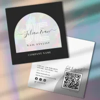 Elegant Monogram Black Holographic Business Card