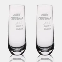 Merry Christmas All Our Love 'Names" etched Stemless Champagne Flute