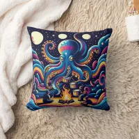 Vibrant Octopus Drumming by Campfire Throw Pillow