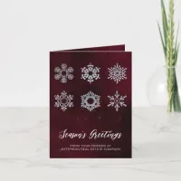 Modern Red Silver Snowflakes Business  Holiday Card