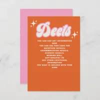 Retro Groovy 70s Cute Ivory Orange Pink Wedding Enclosure Card