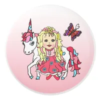 Blonde Princess and Unicorn Ceramic Knob