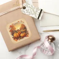 Autumn Fall Season's Pumpkin and Landscape Motif  Square Sticker