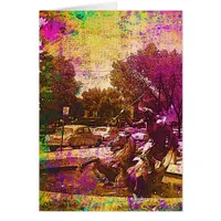 Vintage Neptune Fountain Colorful Grunge