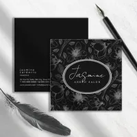 Sketched Floral Outline Pattern Gray/Blk ID939 Square Business Card