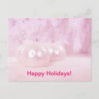 Pink Christmas Balls on Snow with Pink Background Holiday Postcard