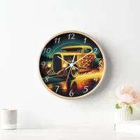 Vintage hot rod cruising at sunset by the lake clock