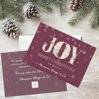 Joy Red Business Holiday Card with Logo