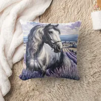 Pretty Gray Horse Standing in Lavender Throw Pillow