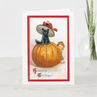 Vintage Halloween Black Cat Greeting Card