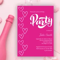 Hot Pink Modern Girly Birthday Party Invitation