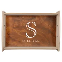 Classic Monogram Name Wood Grain  Serving Tray