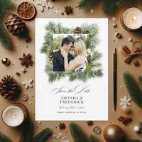 Elegant Winter Pines Christmas Wedding Photo Save The Date