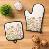 Coneflowers Watercolor Botanical Art Oven Mitt & Pot Holder Set