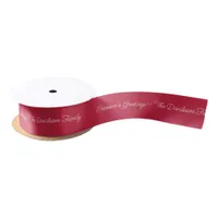 Custom Holiday Greeting Script Calligraphy Red Satin Ribbon