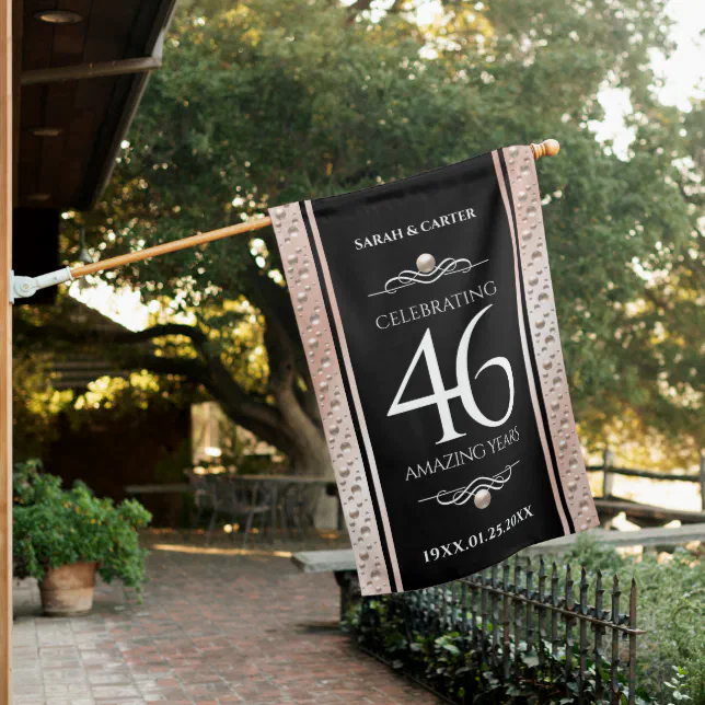 Elegant 46th Pearl Wedding Anniversary Celebration House Flag