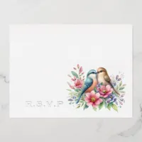 Love Birds Wedding RSVP Foil Holiday Postcard