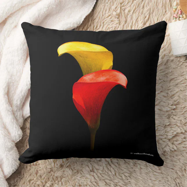 Elegant Gold and Crimson Calla Lilies Throw Pillow