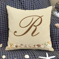 Monogram Seashells on Beach Sand Personalized Throw Pillow