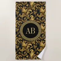Monogram Black Gold Classy Elegant Luxury Beach Towel