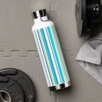 Aqua Blue Green Beach Color Stripes Water Bottle