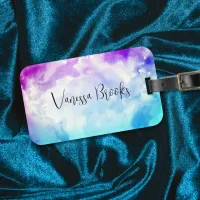 Pink Blue Pastel Artistic Watercolor Trendy Script Luggage Tag