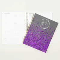 Silver initial monogram with purple glitter | planner