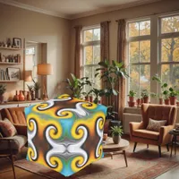 Trendy retro pattern in yellow, blue, brown, white pouf