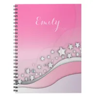 Cute Girly Dreamy Silver Stars on Blush Pink Name  Notebook